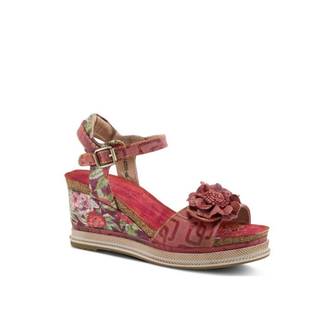 L'Artiste Spring Step Vienrose Fleur Women's Leather Wedge Floral Sandal Size 41